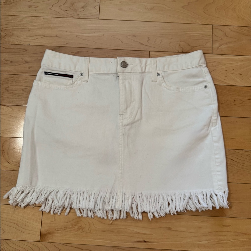 Tommy Hilfiger White Denim Fringe Skirt